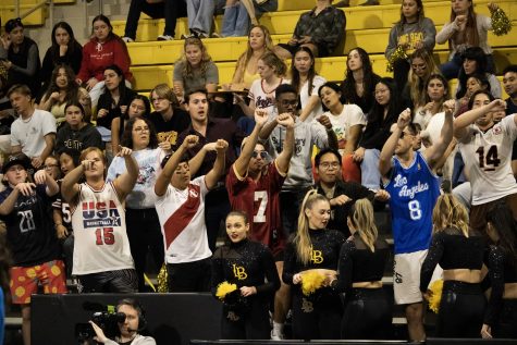 To the sound of the beach band playing Crank That by  Soulja Boy Long Beach State fans and students showed up to display their enthusiasm throughout the match