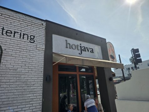 Hot Java is located on the corner of Broadway St. and Junipero Ave.