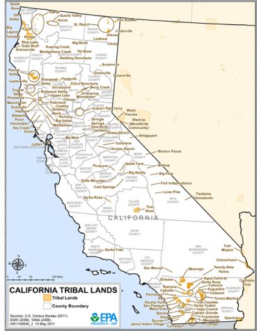 A map showing all the federally recognized Indigenous tribes in California.