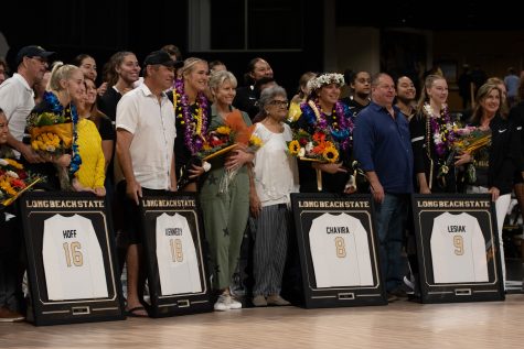 The Long Beach State women's volleyball team had four players play in their final regular season home game as players. Nicole Hoff, Katie Kennedy, Tia Chavira and Hanna Lesiak were recognized after the game against CSU Bakersfield for their accomplishments throughout their careers at The Beach.