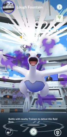A 45,925 level Shadow Lugia raid at the Lough Fountain on campus, which requires five-20 players to defeat.