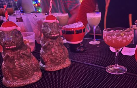 These drinks (from left to right) are "Rudolph&squot;s Replacement," The "Santarex" and Santa pants mugs are available for purchase.