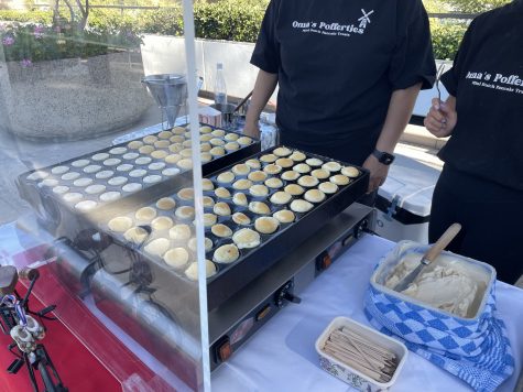 12/1/2023 - USU Southwest Terrace, CSULB: Oma's Poffertjes made authentic Dutch pancakes at their booth as students lined up to try their treats.