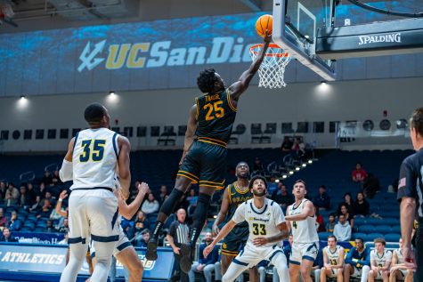 In his first game since being named Big West player of the week junior forward Aboubacar Traore drives down the lane to add 2 of his 16 points on the night, going 5-8 from the field. Traore added seven boards to go along with a season-high six made free throws.
