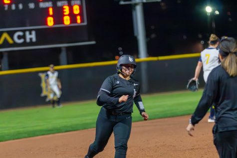 2/28/24 - Long Beach, Calif: Freshman outfielder Malayna Terrones had her first home run of the season on Wednesday against Michigan. Terrones would score the run for Long Beach State and The Beach would win 7-6 in nine innings at the LBSU Softball Complex.