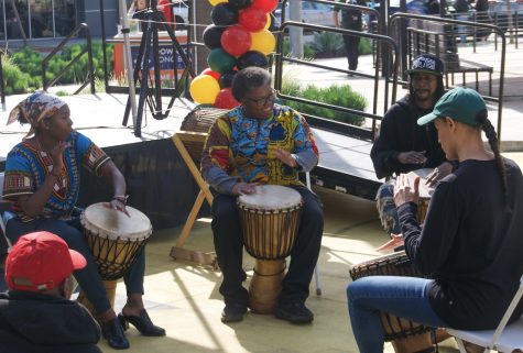 2/17/2024 - Long Beach, Calif: The Earthlodge Center for Transformation led an African drum circle at the Black Makers Mart on Saturday afternoon. Board Chair Yardenna Aaron (center) has been with the organization for 13 years, practicing Black, southern and Indigenous spirituality.