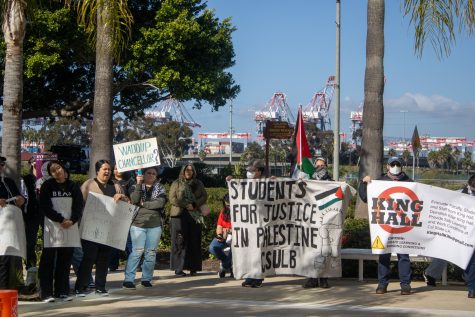 03/26/24 LONG BEACH, CALIF: Students gather in downtown Long Beach at the CSU Chancellor's Office to protest tuition hikes.