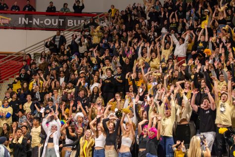 2/09/24 – Long Beach, Calif: After time outs or breaks during sets, the Long Beach State student section and the crowd were doing the wave, all of 4,304 of them. The Beach was No. 1 ranked against UCLA and took them down at the Walter Pyramid and the home fans, with the final score of 3-1.
