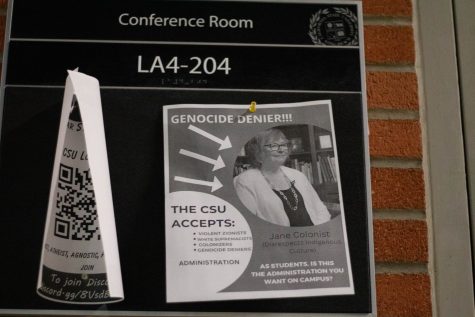 3/15/24 - Long Beach, Calif: After Wednesday&squot;s email from Long Beach State President Jane Close Conoley, more posters were put up the next day which included Conoley herself, naming her "Jane Colonist" and someone who "disrespects indigenous culture." Posters specifically came from Liberal Arts, Fine Arts and Peterson Hall 1.
