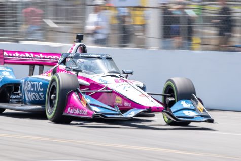 Long Beach, CALIF: Tom Blomqvist makes a quick turn during a NTT IndyCar Series Race at the Acura Long Beach Grand Prix. Blomqvist would finish 22nd out of 27 in the race with Scott Dixon taking first place.