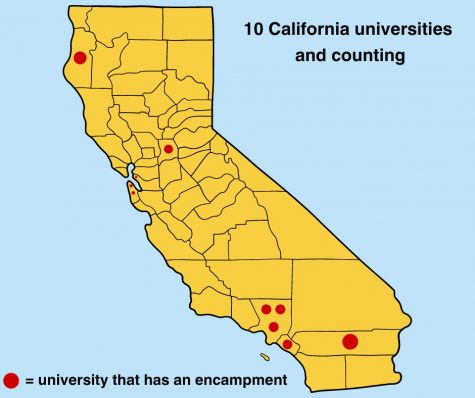 10 California universities now have encampments started by anti-war protestors against the war on Gaza. The universities include UC Berkeley, USC, UCLA, Sac State, Cal Poly Pomona, Cal Poly Humboldt, UC Irvine, UC Riverside, USF and SF State.